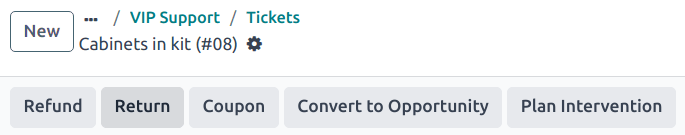 View of a Helpdesk ticket with the return button highlighted.