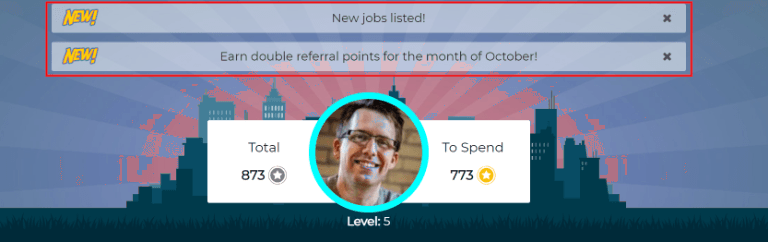 Two alert banners appear above the user's photo.
