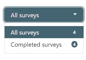 The 'All surveys' drop-down menu opened on the 'See results' page of the Cobuild Surveys app.