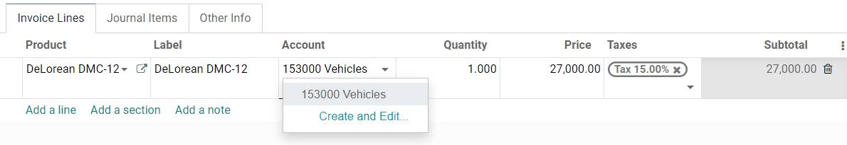 Selection of an Assets Account on a draft bill in Cobuild Accounting