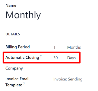 The Automatic Closing field on a Recurring Plan form in Cobuild Subscriptions.