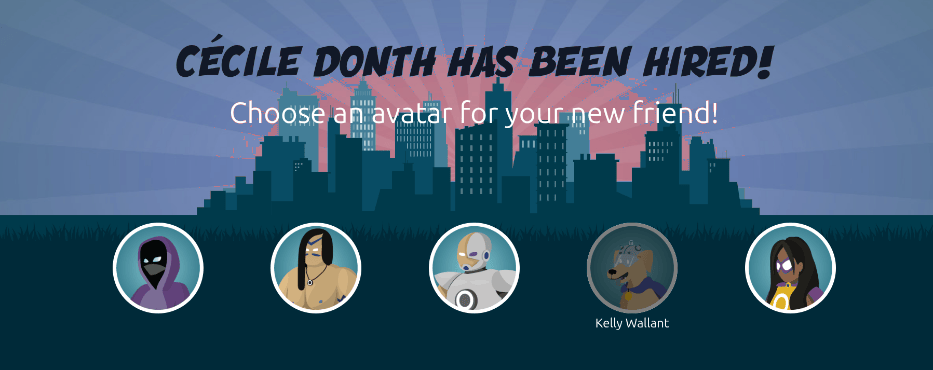 The hired screen. A selection of avatars are presented to choose from, with any already chosen are greyed out.