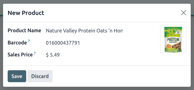 New product confirmation dialog.