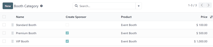 The Booth Category page in the Cobuild Events application.