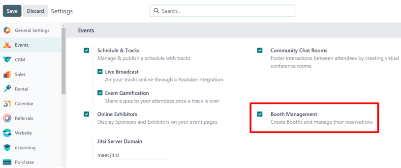 The Booth Management setting in the Cobuild Events application.