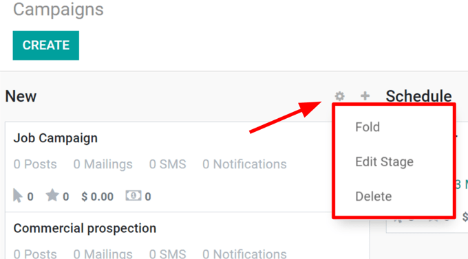 View of the campaigns page in the Cobuild Social Marketing application.