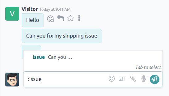 A live chat conversation using a canned response.