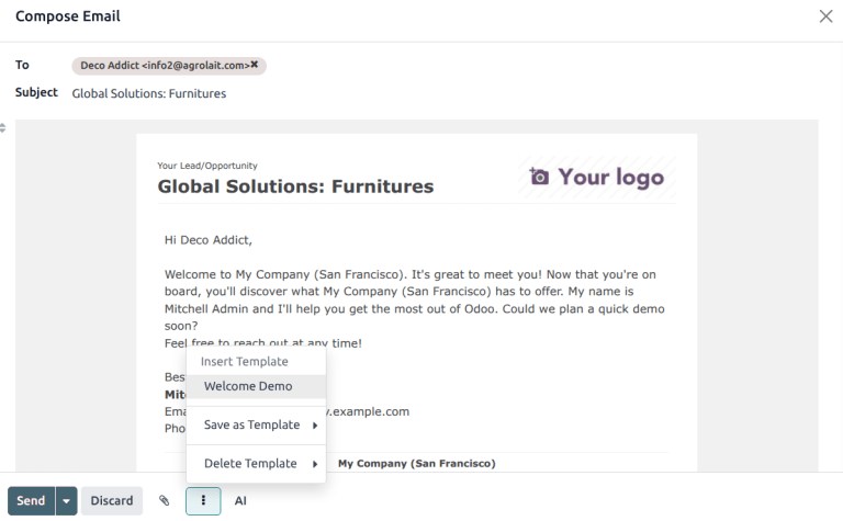 The expanded full chatter composer in the CRM application.