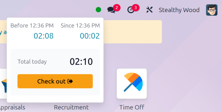 The pop-up that appears when an employee checks in inside the database.