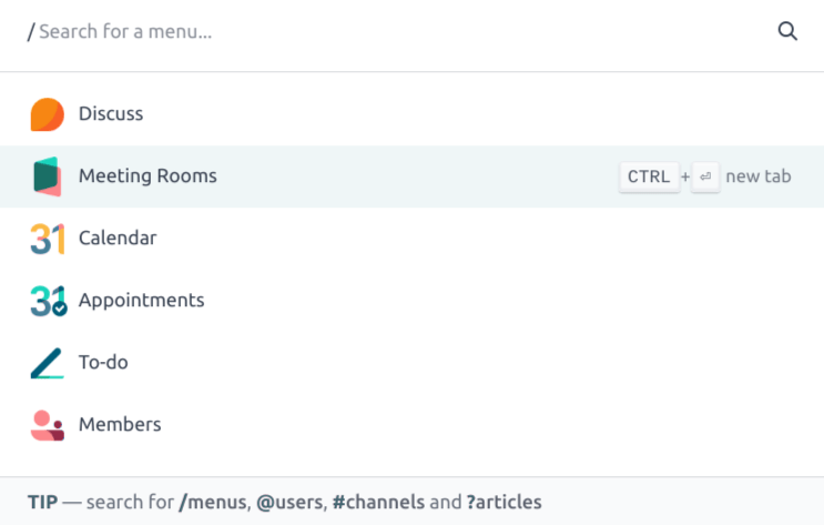 The command palette in Cobuild, with the menu search option selected.