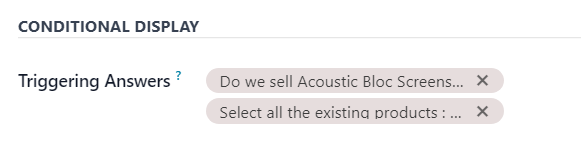 The Conditional Display section of the options tab in the Cobuild Surveys application.