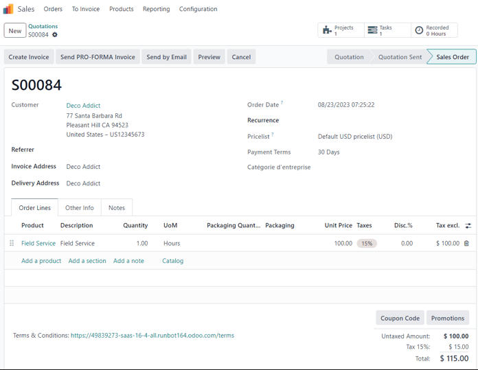 This is how a confirmed sales order looks in the Cobuild Sales application.