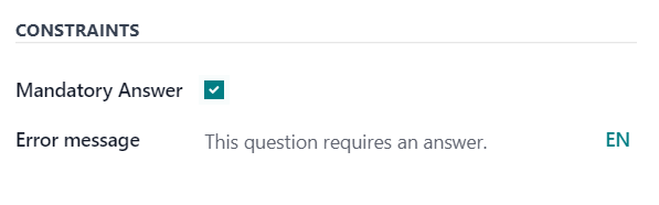 The Constraints section in the options tab in Cobuild Surveys.