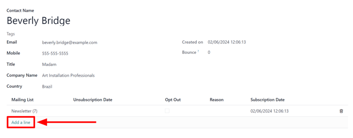 The Add a line for mailing lists on a standard contact form in Cobuild Email Marketing.