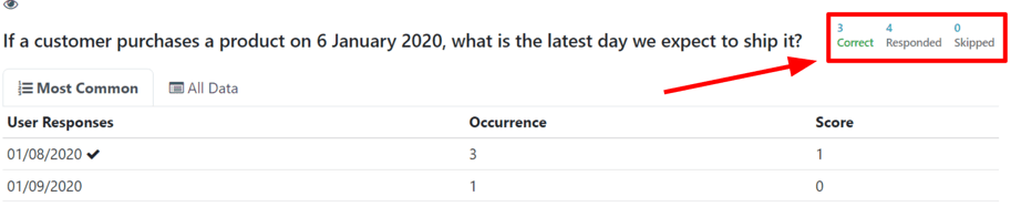 Sample of a 'correct' indicator on the 'See results' page in the Cobuild Surveys application.