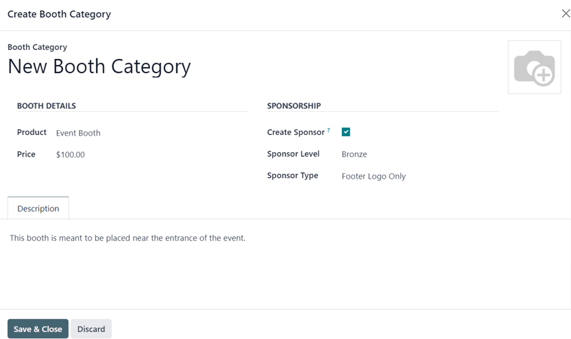 The Create Booth Category pop-up window in the Cobuild Events application.