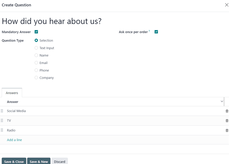 The Create Question pop-up window that appears in the Cobuild Events application.