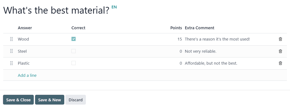 The Create Questions pop-up window on an event-specific track quiz in the Cobuild Events app.