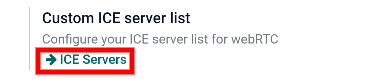 The "ICE Servers" button in Cobuild General Settings.