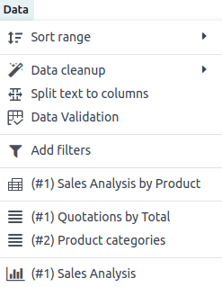 Data sources listed in Data menu