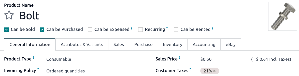 Cobuild fills out the Tax field automatically according to the Default Taxes