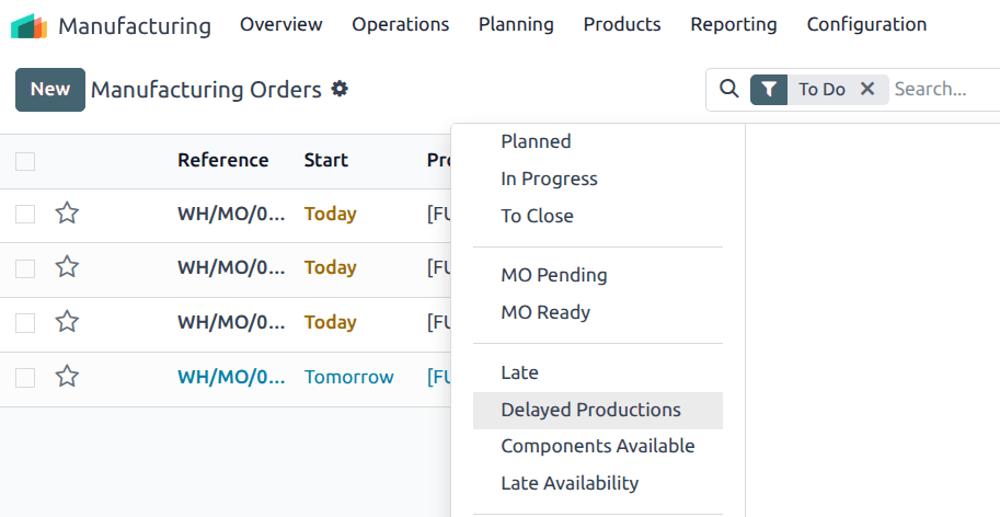 The delayed production filter in Cobuild.