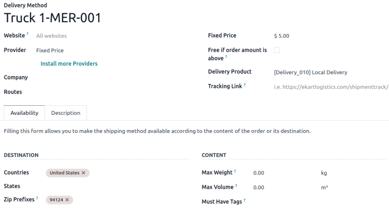 Delivery method form.