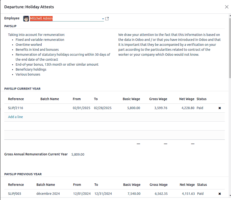 Departure Holiday Attests Payslips.