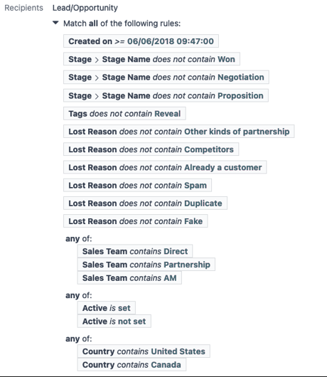 View of how recipient filters can be customized in Cobuild Email Marketing.