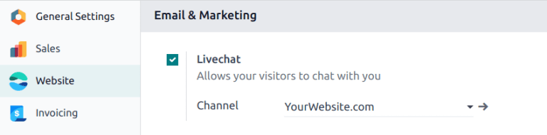 View of the settings page and the live chat feature for Cobuild Live Chat.