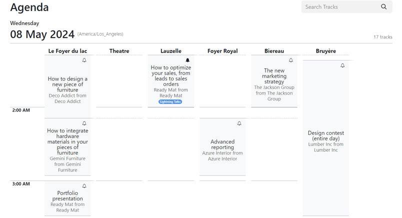 The event Agenda page on the event website built with the Cobuild Events application.