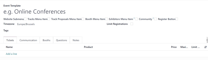 A standard event template form in the Cobuild Events application.