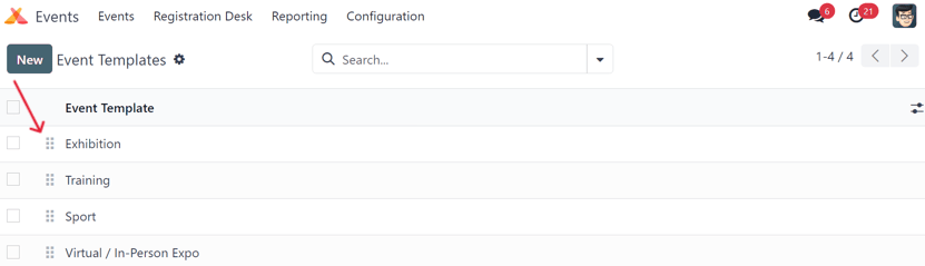 The Event Templates page in the Cobuild Events application.