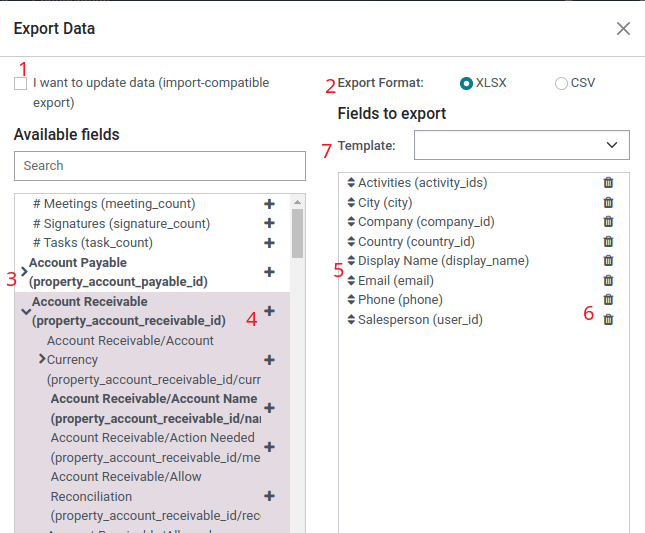 Overview of options to consider when exporting data in Cobuild.