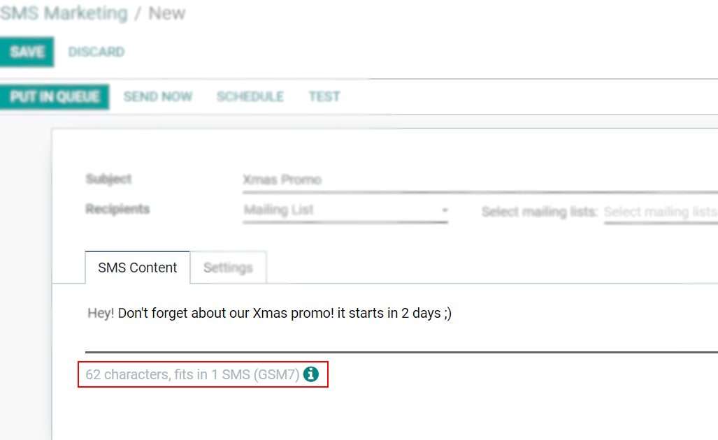 Number of GSM7 characters that fit in an SMS message in Cobuild SMS Marketing.
