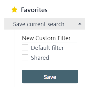 View of the Favorites drop-down menu on the Cobuild Email Marketing application.
