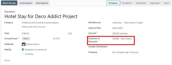 A filled out expenses form in the Cobuild Expenses application.