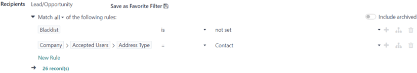 View of how recipient filters can be customized in Cobuild Email Marketing.