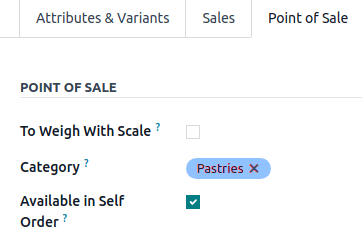 Point of Sale tab of a product form to add a PoS product category
