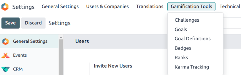 View if the gamification tools menu in Cobuild Settings.