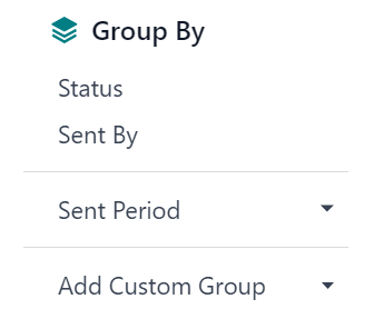 View of the Group By drop-down menu on the Cobuild Email Marketing application.