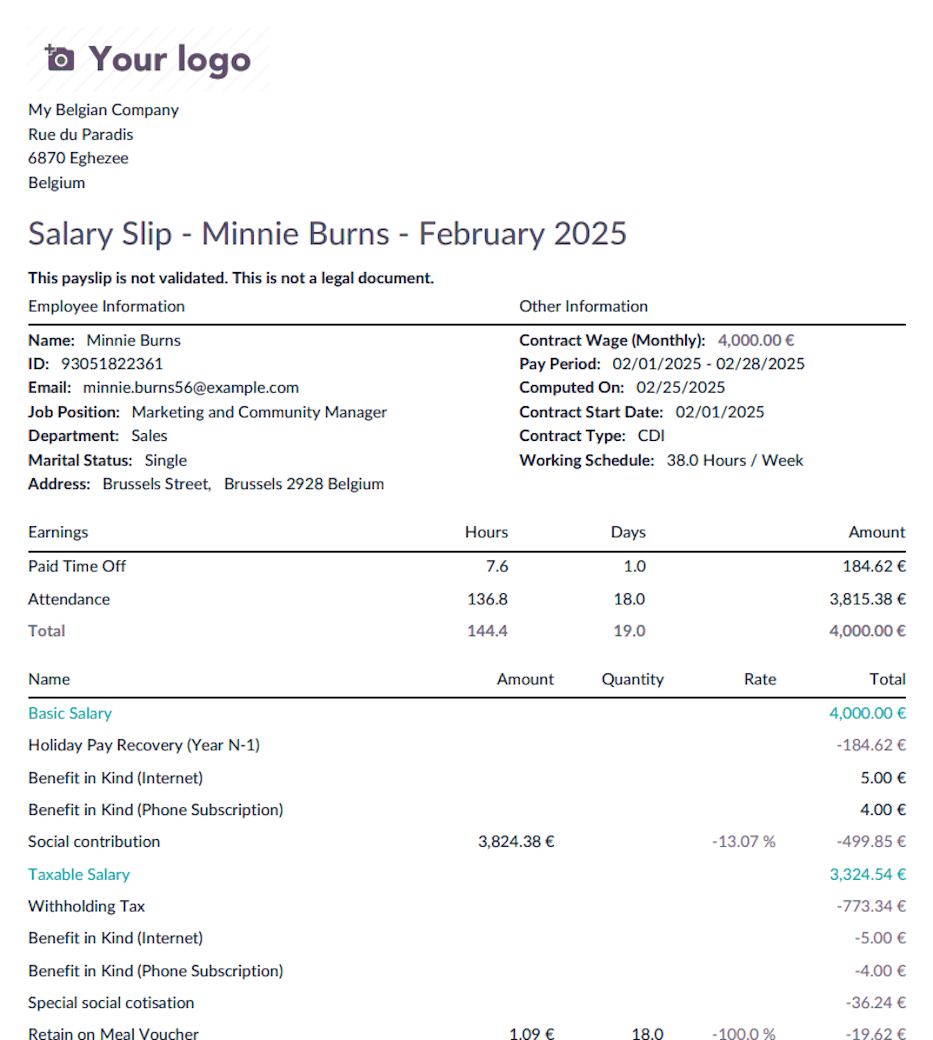 Holiday Pay Recovery Simple Payslip.