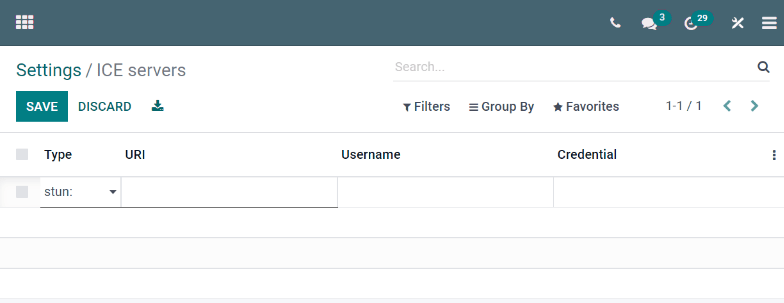 The "ICE servers" page in Cobuild.