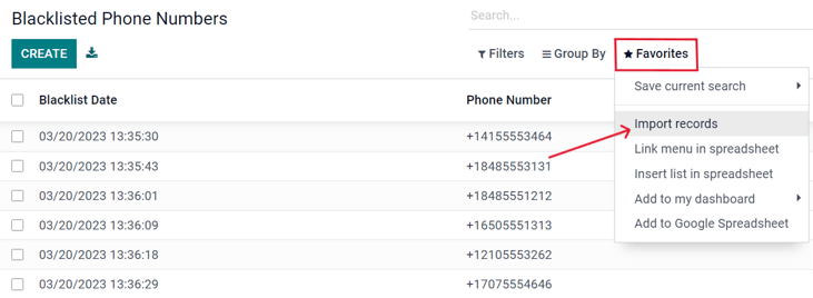 View of how to import a blacklist in Cobuild SMS Marketing.