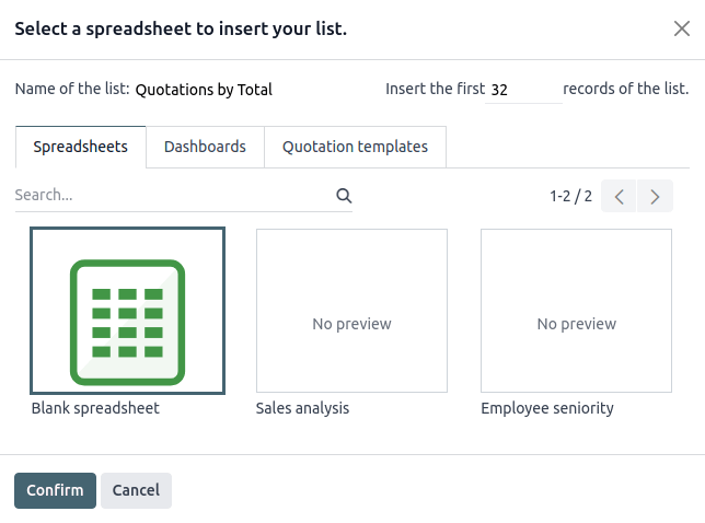 Inserting a list in a spreadsheet