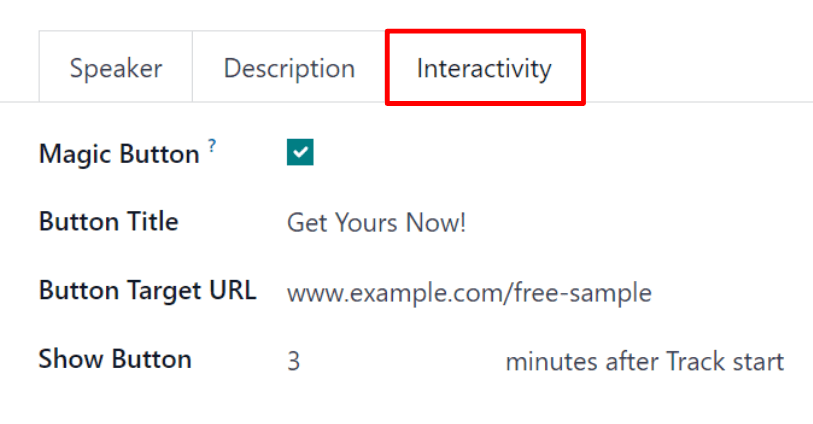 The Interactivity tab on an event track form in the Cobuild Events application.