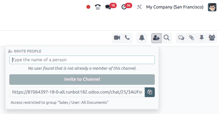 View of Discuss' option to invite members in Cobuild Discuss.