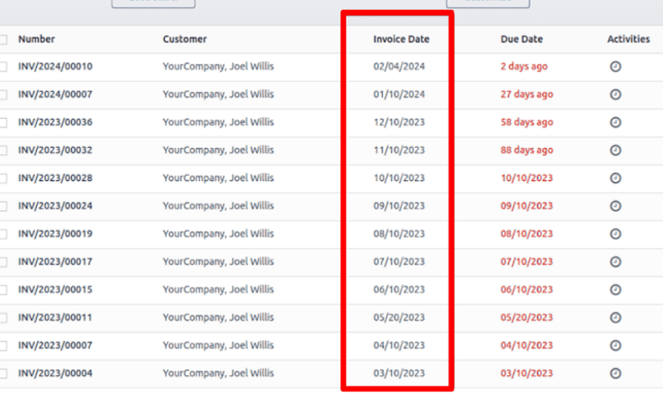 The Invoice Date column on subscriptions invoice page in Cobuild Subscriptions app.
