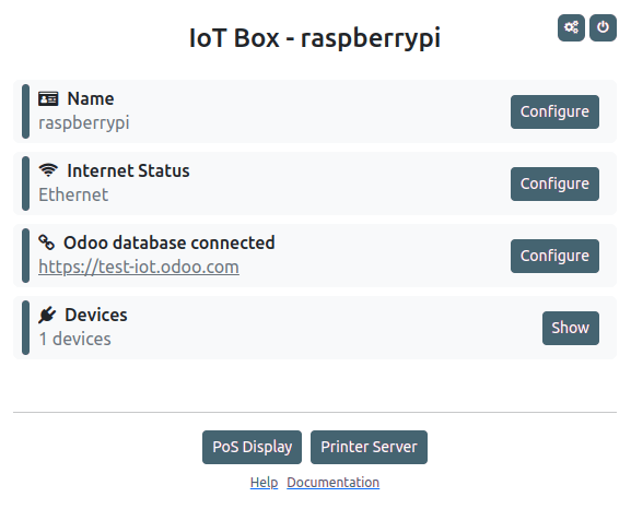 IoT box's homepage