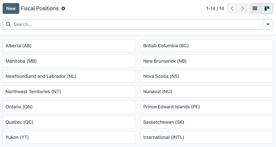 The default fiscal positions for the Canada localization in Cobuild Accounting.